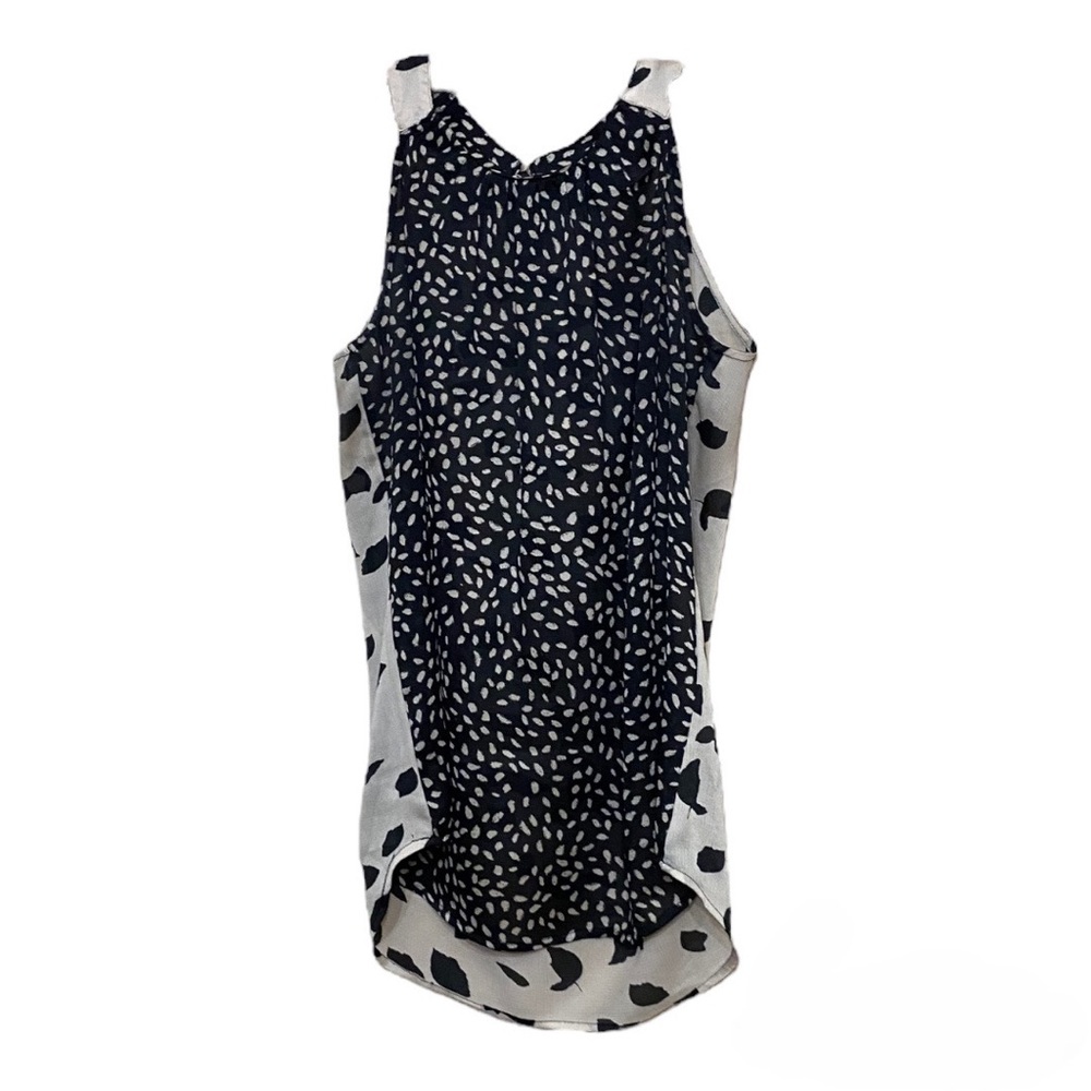New York & Company Stretch Sleeveless Women's XS Blouse Black & Beige Leaf Print